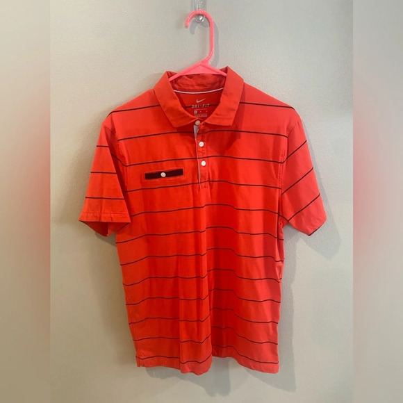 NIKE Dri-Fit Men’s Short Sleeve Polo Striped Medium Red&Navy - Picture 2 of 13